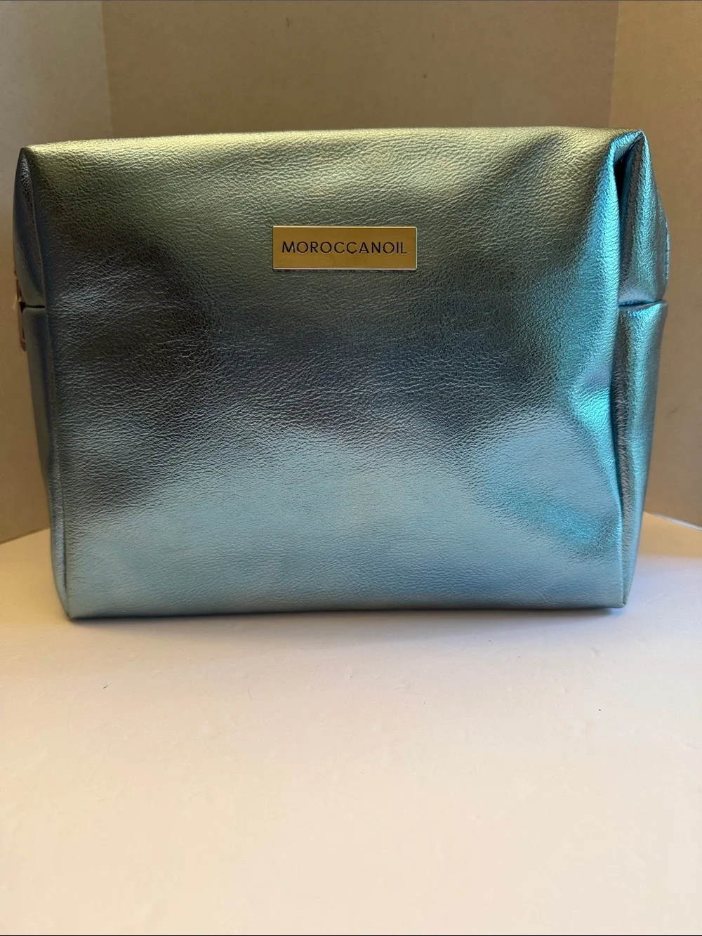 Moroccanoil Metallic Teal Makeup Pouch 9” x 7.5” x 4” Deep